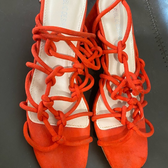 Strappy Red Sandal Heels - Picture 2 of 5